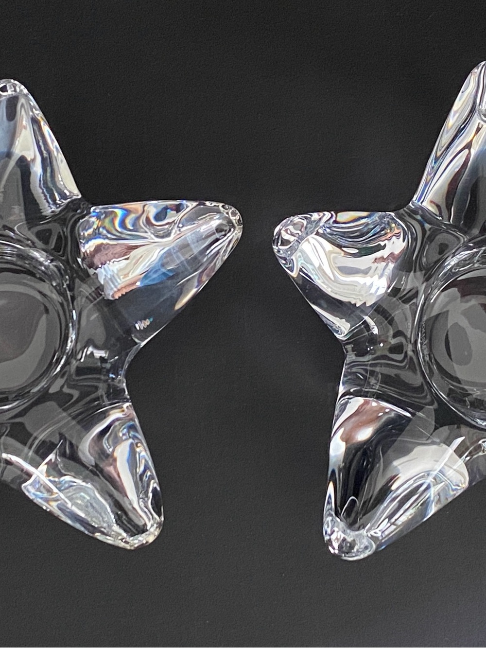 Orrefors Kosta Boda Clear Star-Form Glass Candle Holders - Pair